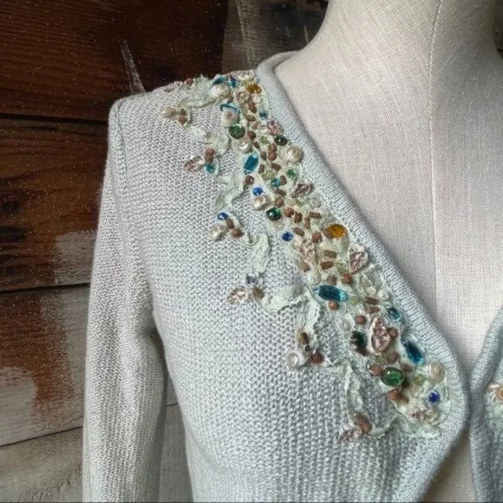 Free People Sea Shell Boho Beaded Knit Cardigan Medium - Picture 4 of 12